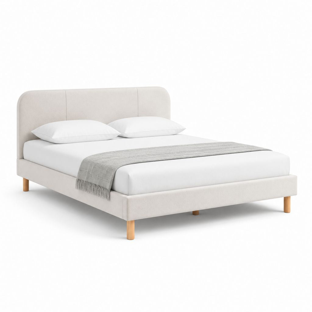 Letto matrimoniale imbottito beige in poliestere con struttura 160 x 200 cm 170 x 215 x 105 cm