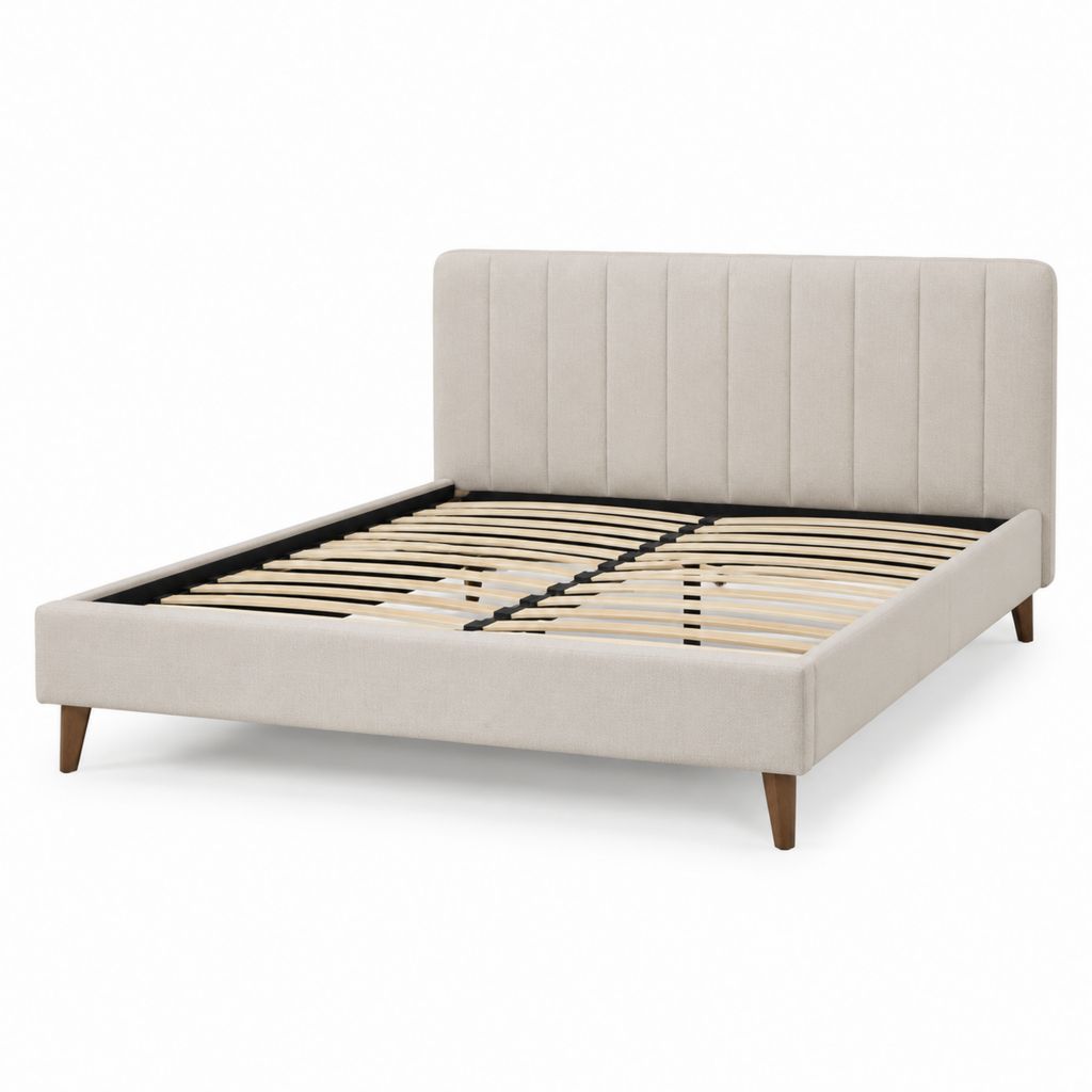 Letto matrimoniale imbottito beige in poliestere rettangolare con rete a doghe 160 x 200 cm