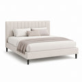 Letto matrimoniale imbottito beige in poliestere 160 x 200 cm con testiera alta