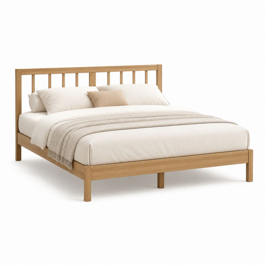 Letto matrimoniale 160 x 200 cm naturale in legno massello con testiera a doghe