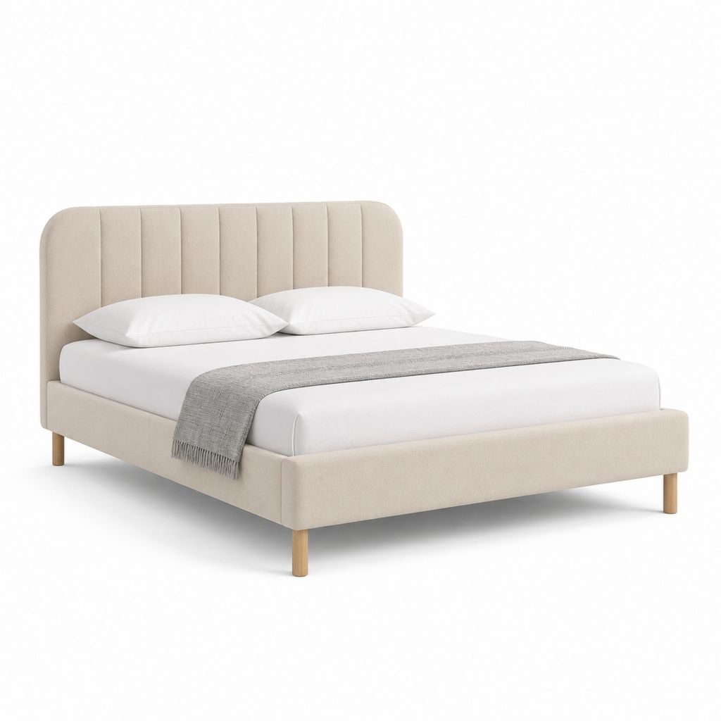 Letto matrimoniale imbottito beige in poliestere rettangolare 160 x 200 cm 172 x 215 x 110 cm