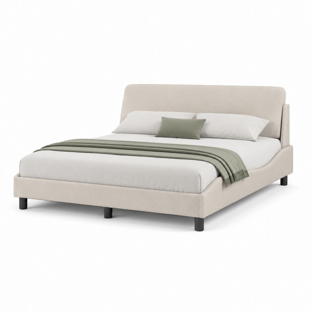 Letto matrimoniale imbottito beige in poliestere 160 x 200 cm