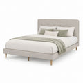 Letto matrimoniale imbottito beige in poliestere con testiera capitonné 160 x 200 cm