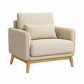 Poltrona imbottita da soggiorno beige in poliestere con gambe in legno massello 90 x 85 x 85 cm