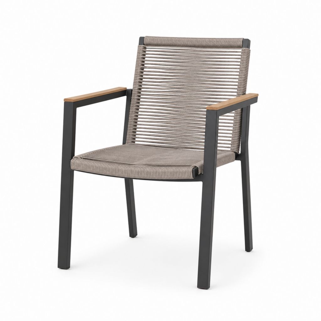 Sedia da giardino con braccioli grigio antracite in alluminio e corda PE 57 x 61 x 85 cm