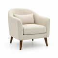 Poltrona imbottita beige in poliestere con gambe in legno massello forma arrotondata 78 x 75 x 82 cm