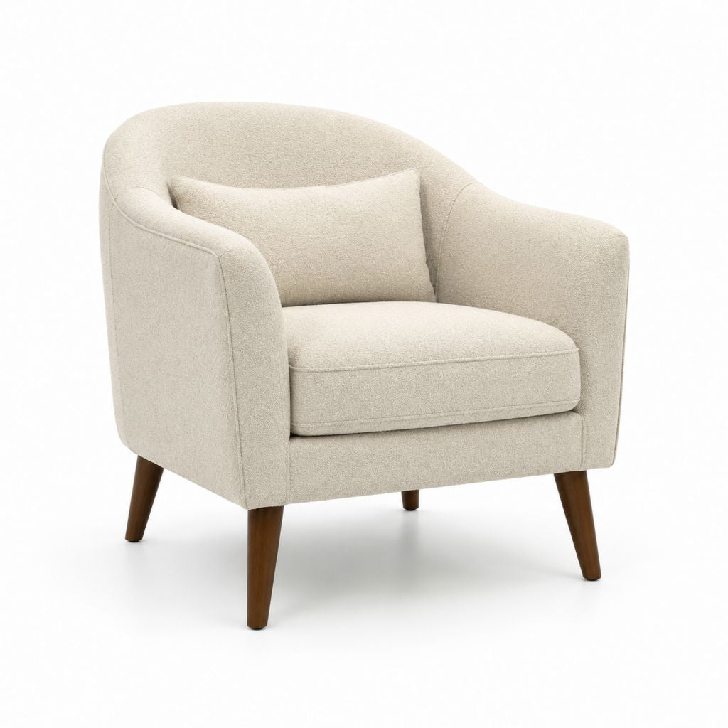 Poltrona imbottita beige in poliestere con gambe in legno massello forma arrotondata 78 x 75 x 82 cm