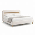 Letto matrimoniale imbottito crema in poliestere con testiera 160 x 200 cm