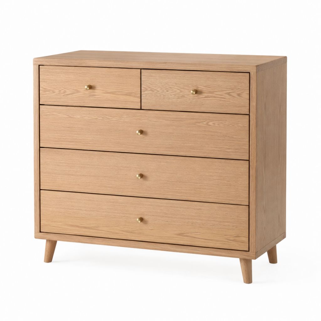 Cassettiera bassa a 5 cassetti in rovere naturale 100 x 45 x 100 cm