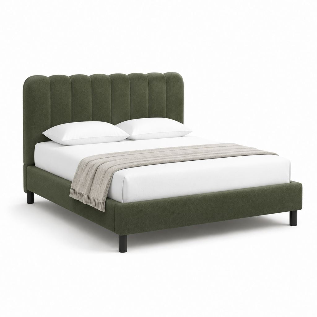 Letto matrimoniale con struttura verde oliva in velluto di poliestere 160 x 200 cm