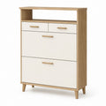 Scarpiera con 2 ante a ribalta e 2 cassetti bianco e rovere in pannello truciolare 80 x 30 x 120 cm
