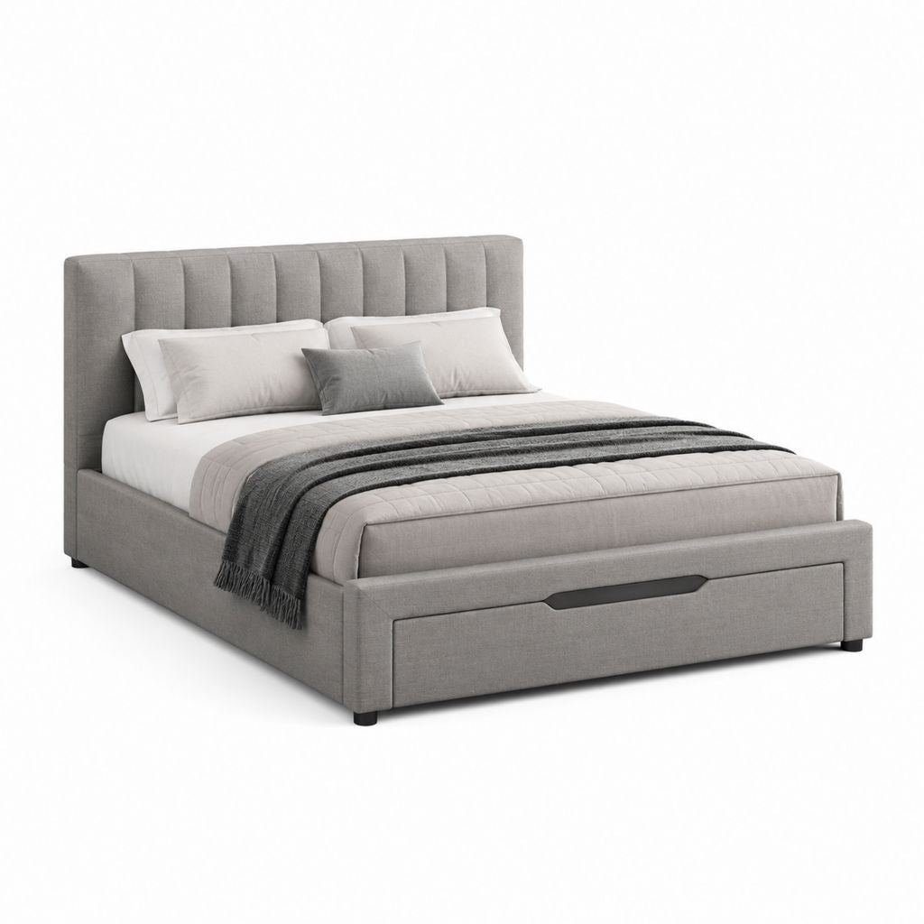 Letto matrimoniale con cassetto grigio in poliestere rettangolare 160 x 200 cm