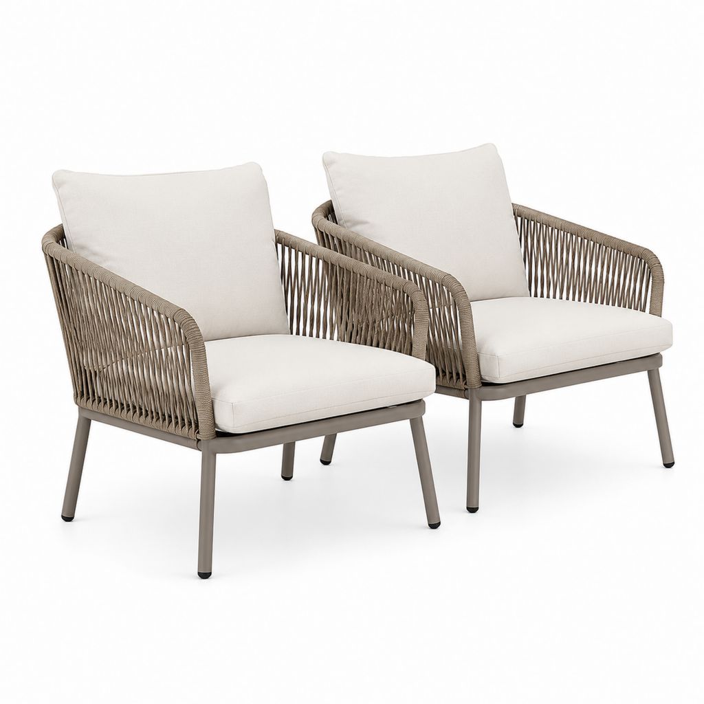 Set 2 poltrone da giardino beige in alluminio e corda in polipropilene 68 x 75 x 82 cm