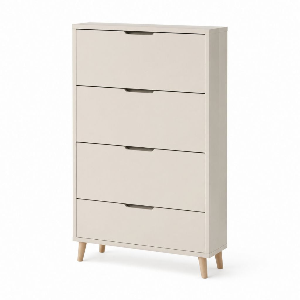Scarpiera a 4 ante a ribalta beige in MDF e legno massello 80 x 30 x 120 cm