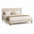 Letto matrimoniale imbottito beige in poliestere con testiera alta 160 x 200 cm