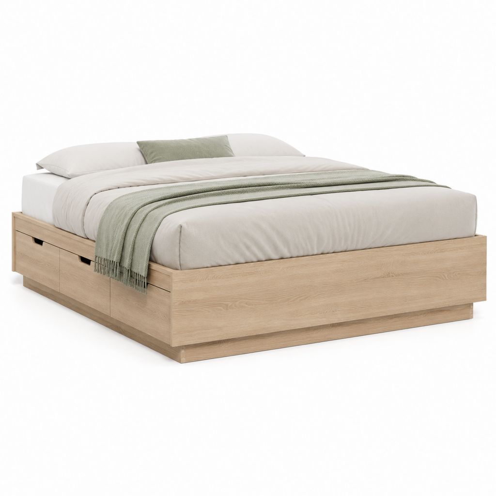Letto contenitore matrimoniale rovere chiaro in pannello truciolare 160 x 200 cm