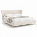 Letto matrimoniale imbottito beige in poliestere con testiera curva 160 x 200 cm