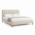 Letto matrimoniale beige imbottito in poliestere con testiera verticale 160 x 200 cm
