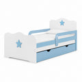 Letto per bambini con sponde e cassetto bianco e azzurro in MDF 143 x 75 x 65 cm