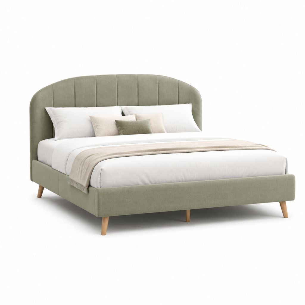 Letto matrimoniale con testiera imbottita verde in poliestere 160 x 200 cm