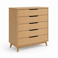 Cassettiera bassa a 5 cassetti rovere naturale in MDF impiallacciato 80 x 40 x 105 cm