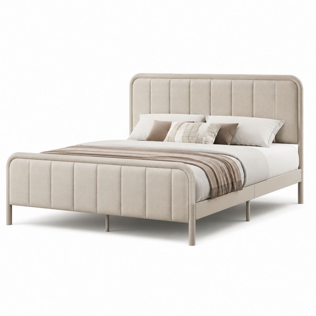 Letto matrimoniale imbottito beige in poliestere rettangolare 160 x 200 cm